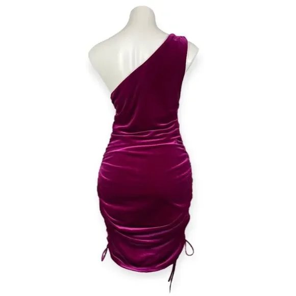 House Of Harlow 1960 Revolve Ruched Velvet One Shoulder Midi Mini Dress Size L - Picture 5 of 16